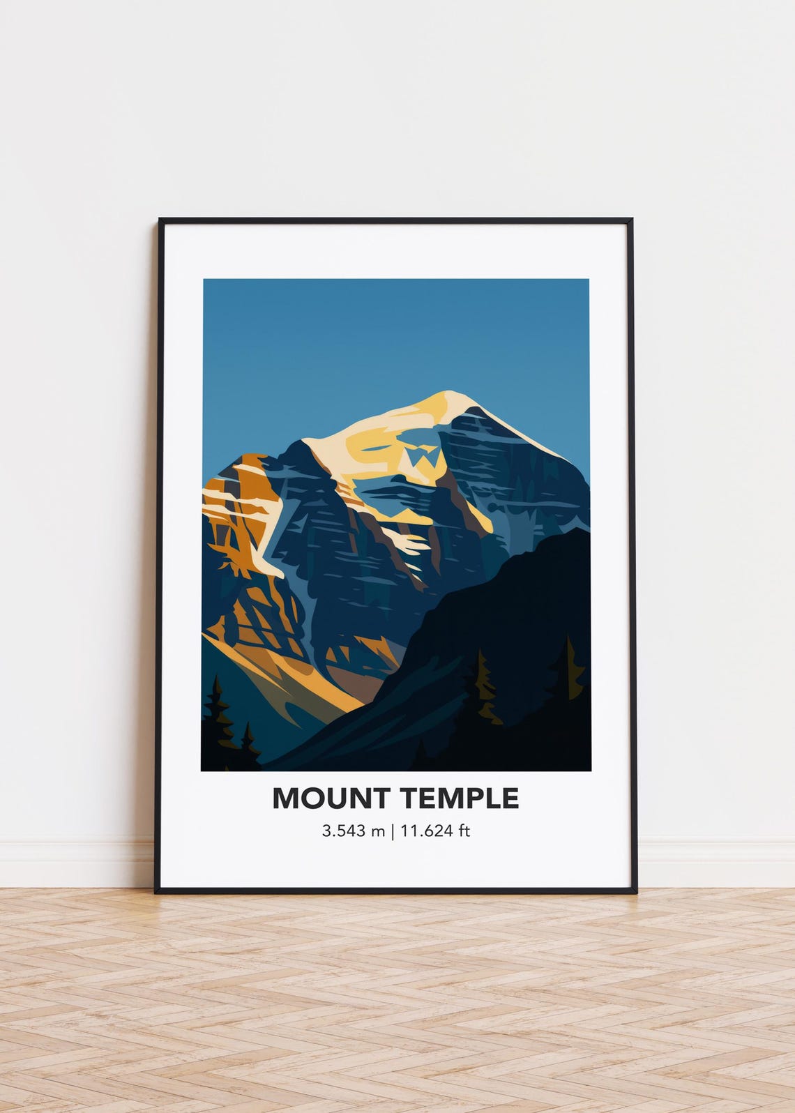 Mount Temple Alpine Peak Golden Sunset Illustration Travel Wall Poster