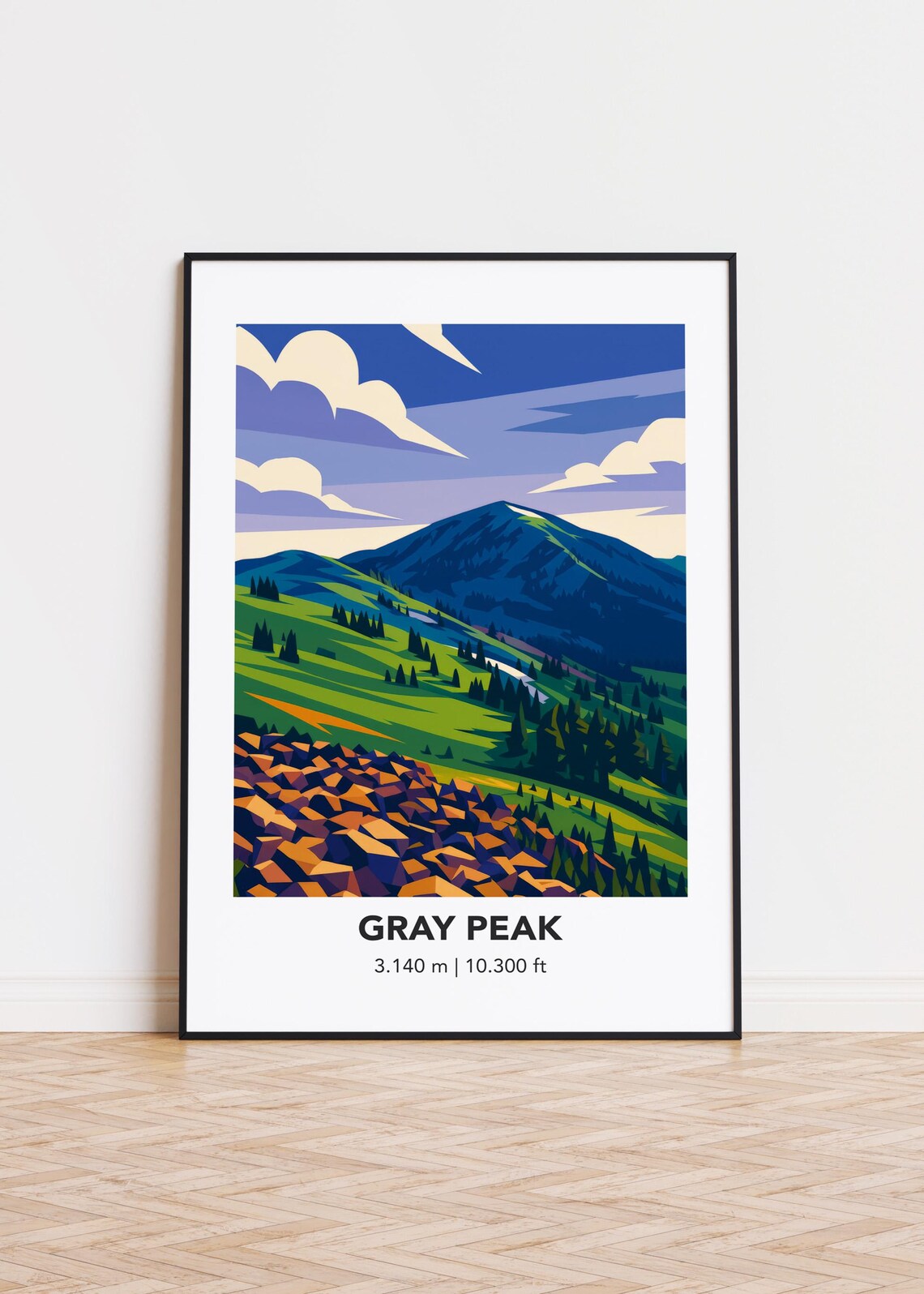Gray Peak Mountain, Minimalist Art Print