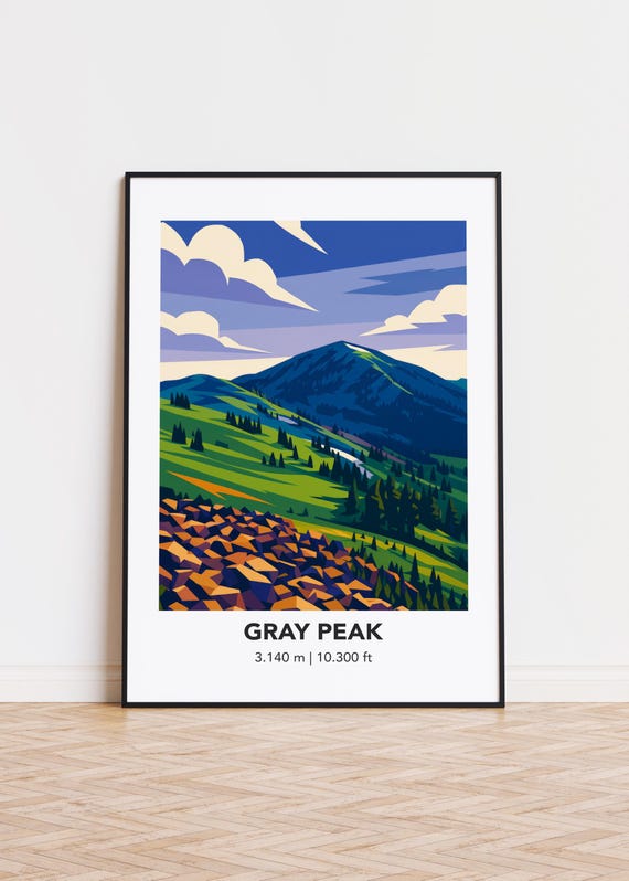Gray Peak Mountain, Minimalist Art Print