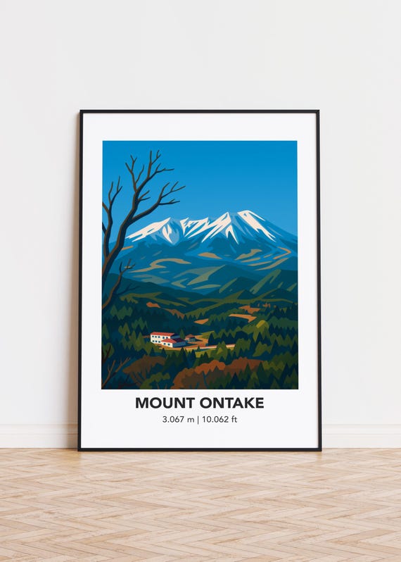 Mount Ontake Art Print Mountain Illustration Poster