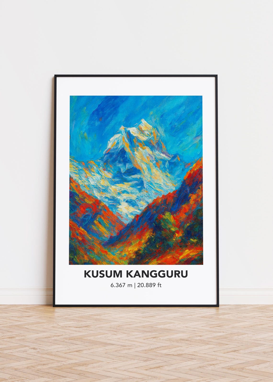 Kusum Kangguru Snowy Peak Vivid Oil Style Mountain Travel Poster