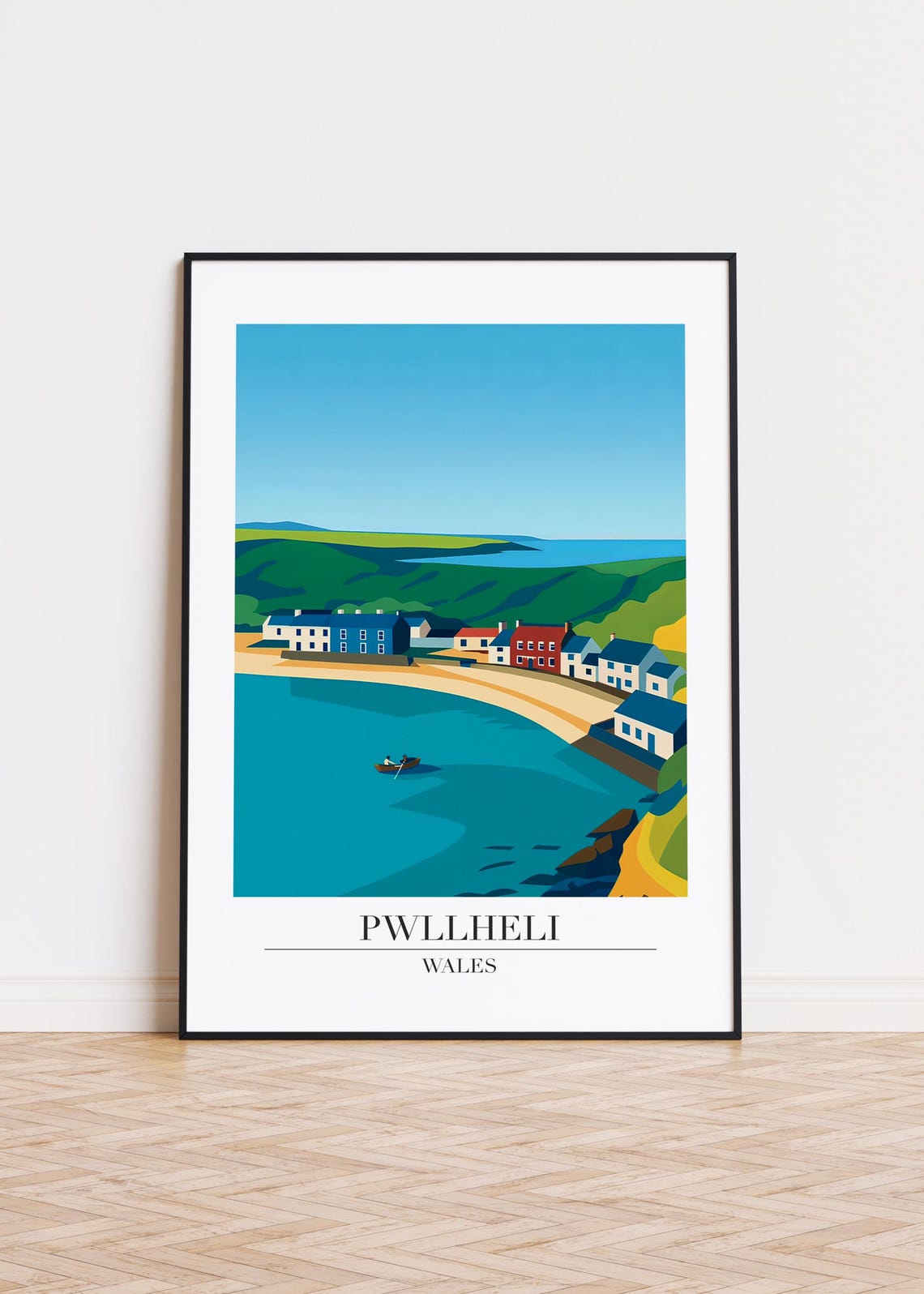 Pwllheli Wales Colorful Coastal Town Modern Travel Art Poster