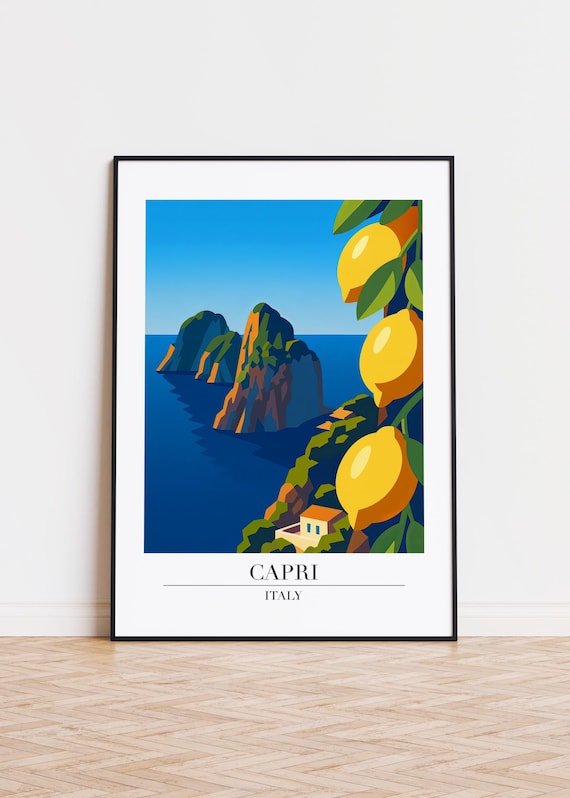 Capri Italy Lemons and Rocky Sea Cliffs Coastal Travel Poster