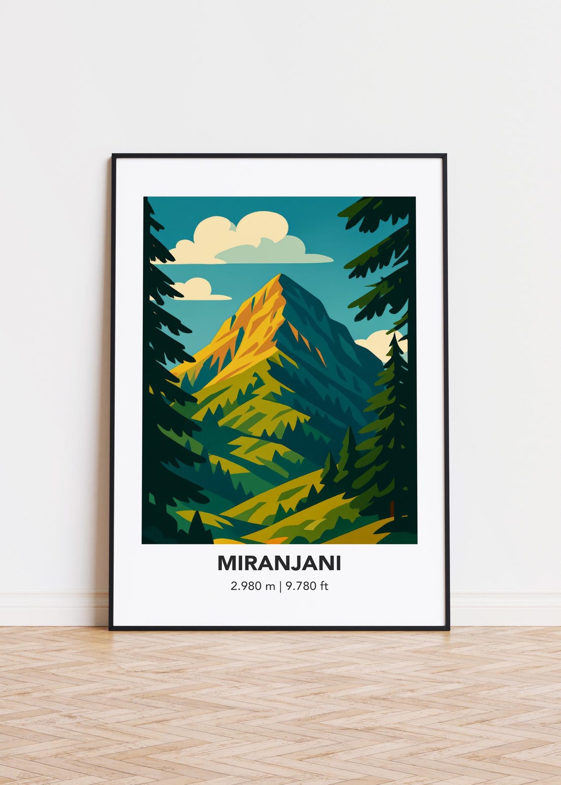 Miranjani Green Peak Minimalist Forest Mountain Travel Art Poster