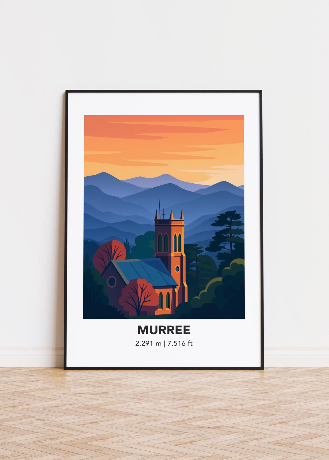 Murree Church Tower Sunset Mountain Town Landscape Travel Poster