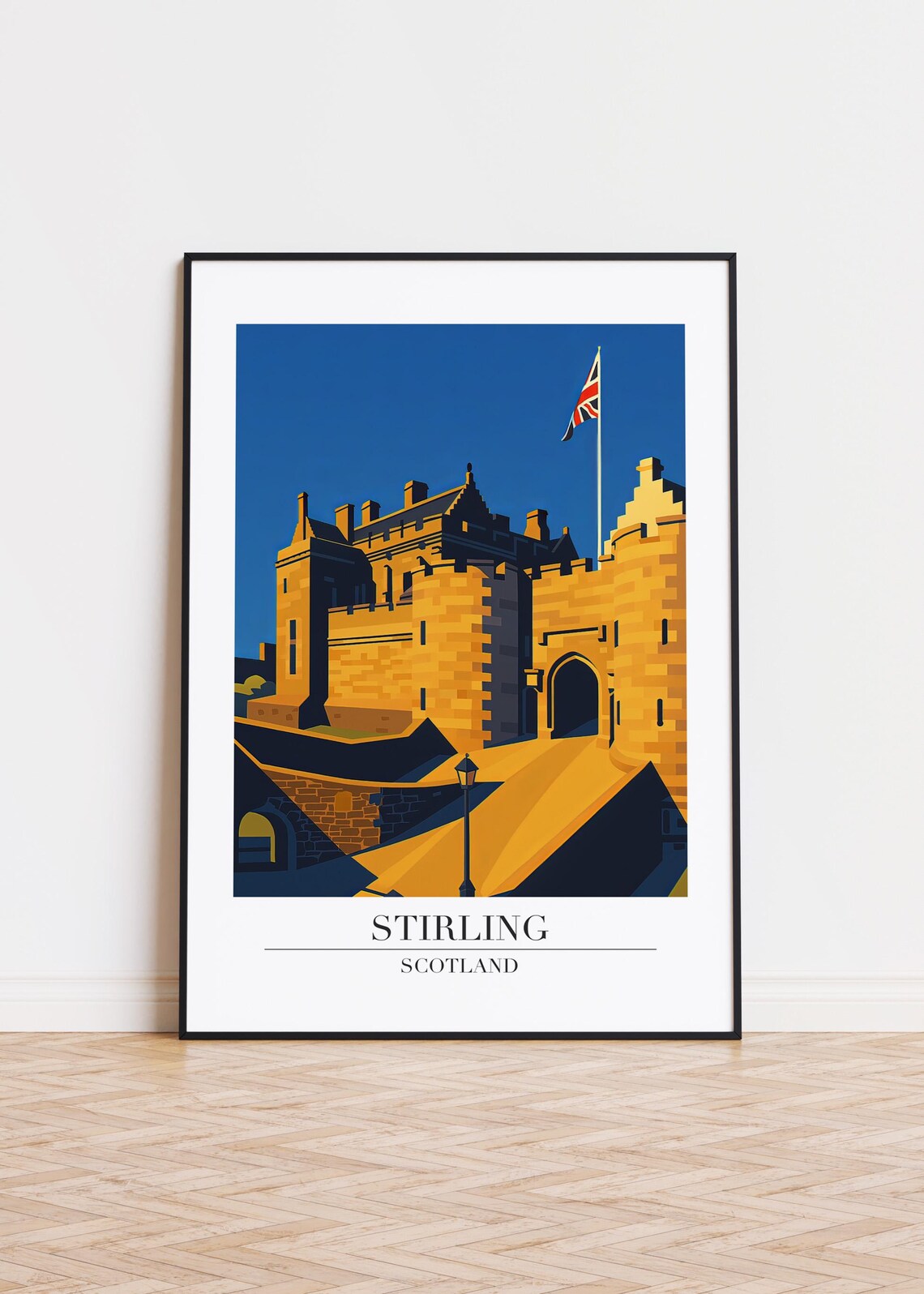 Stirling Castle Scotland Golden Stone Towers Travel Illustration Poster