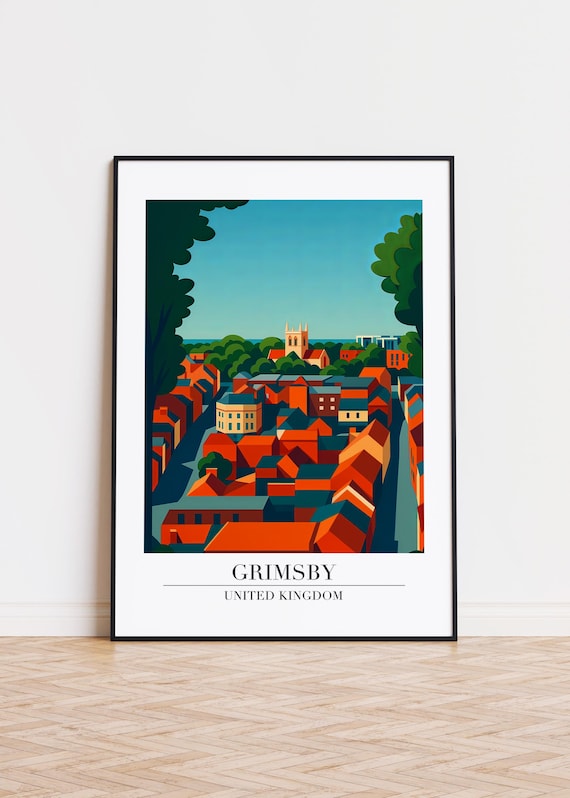 Grimsby Illustration Art Print United Kingdom Travel Poster