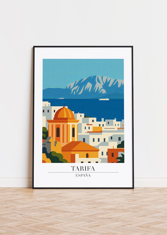 Tarifa Spain White Town Orange Dome Straits Coastline Travel Poster