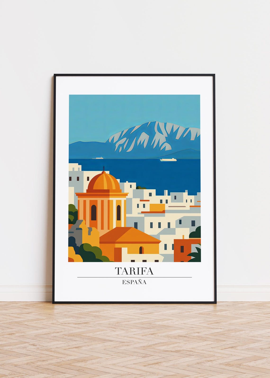 Tarifa Spain White Town Orange Dome Straits Coastline Travel Poster