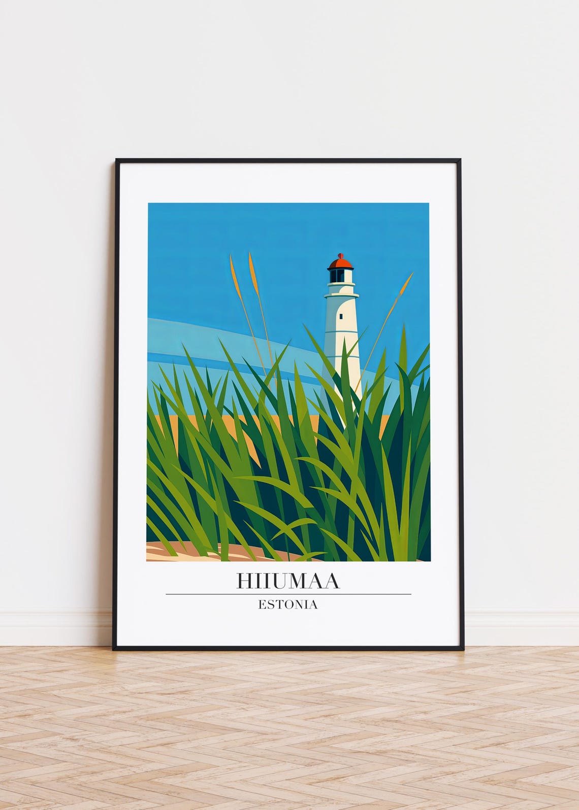 Hiiumaa Estonia Lighthouse Dunes Tall Grass Coastal Travel Poster