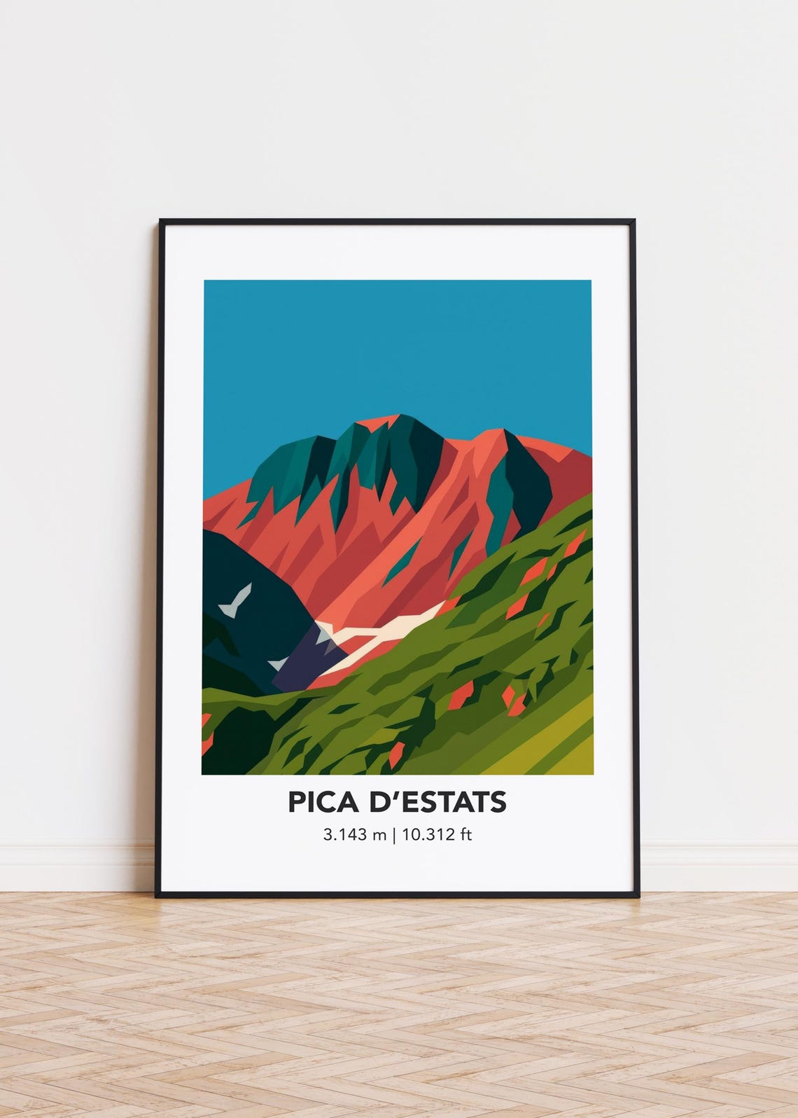 Pica D'Estats Mountain Minimalist Red Peak Illustration Poster