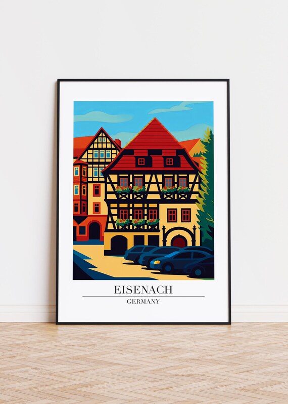 Eisenach Germany Half Timbered Old Town Travel Illustration Poster