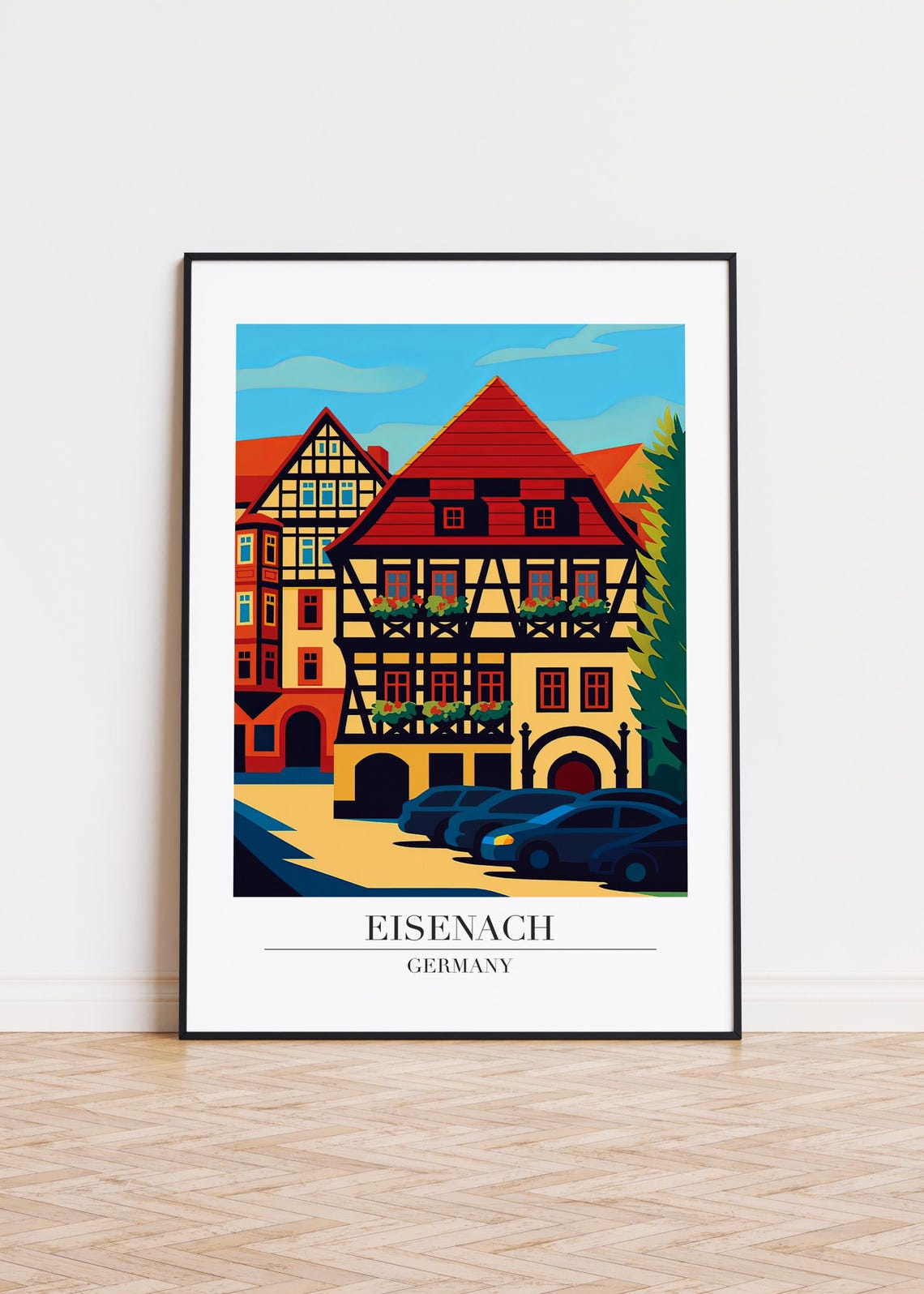 Eisenach Germany Half Timbered Old Town Travel Illustration Poster