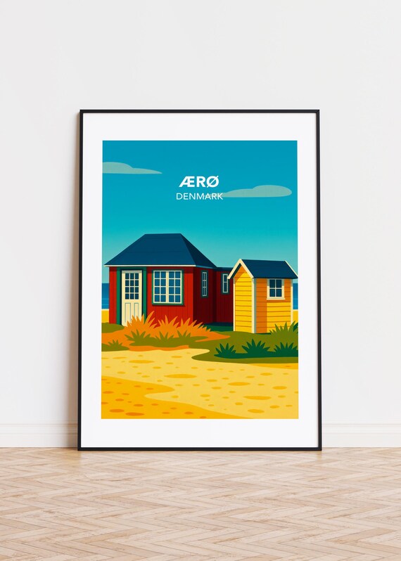 Aero Denmark Red Beach Hut Sandy Shore Summer Travel Art Poster