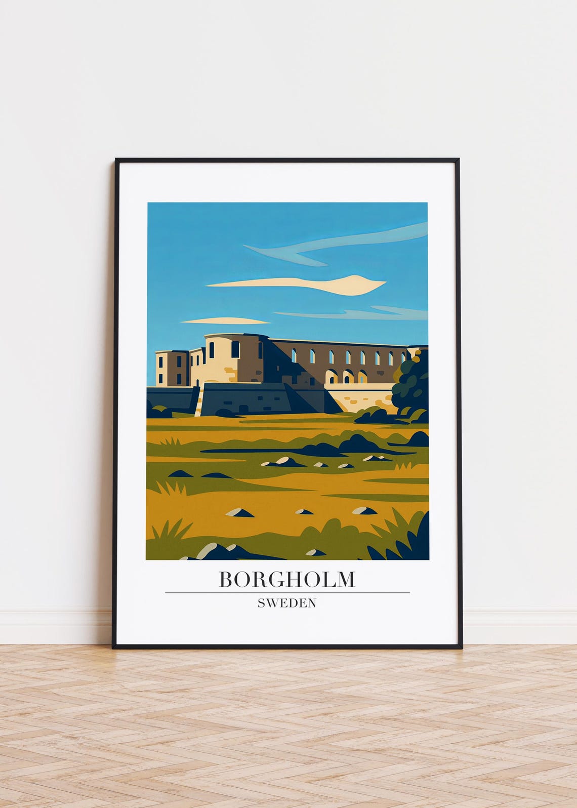 Borgholm Sweden Castle Ruin Retro Travel Illustration Poster