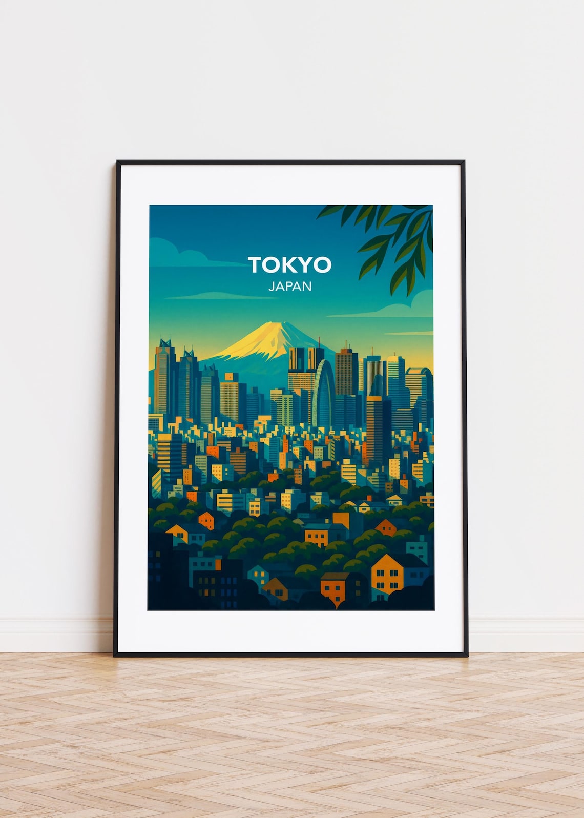 Tokyo Japan City Skyline with Mount Fuji Vintage Travel Poster