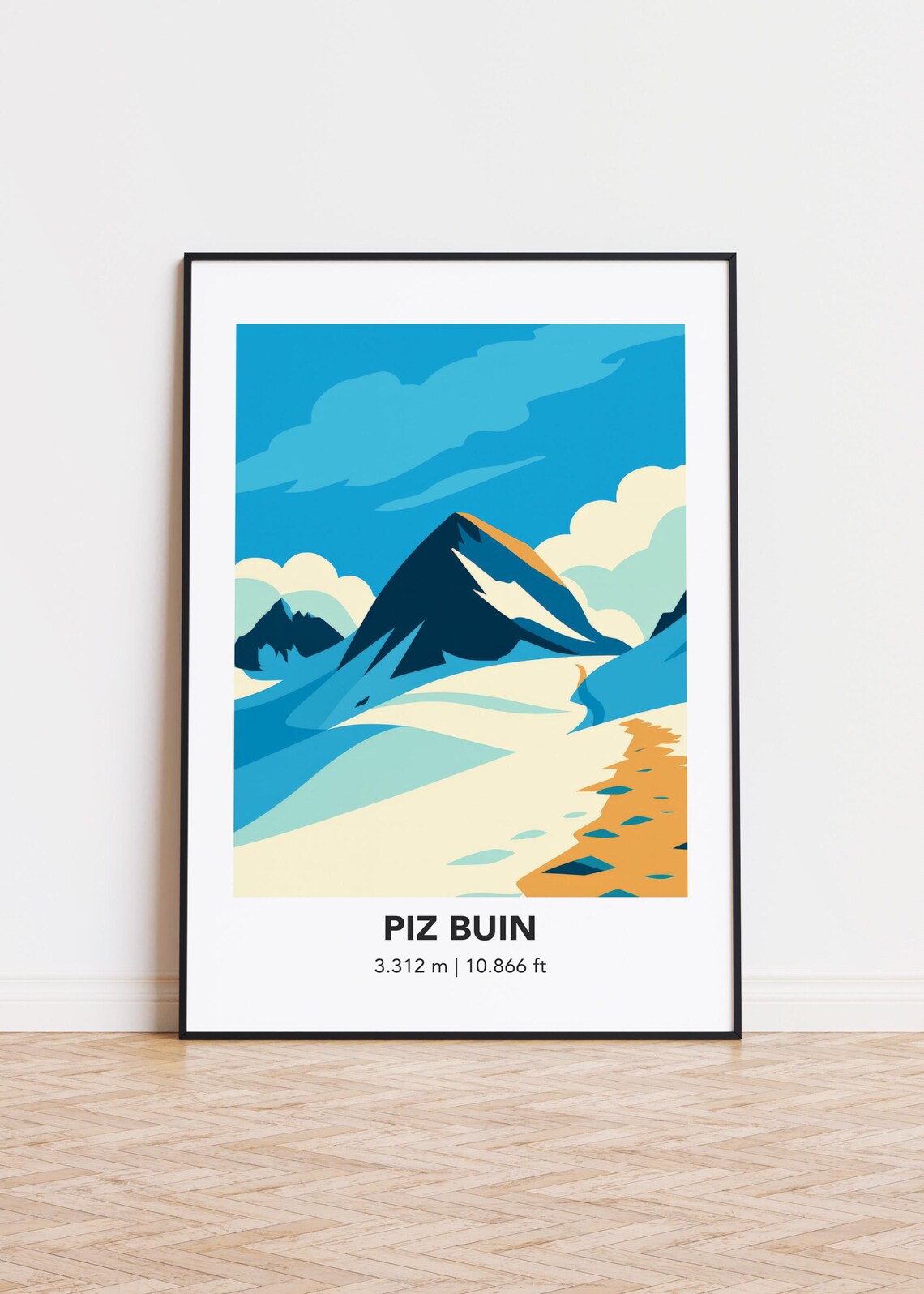 Piz Buin Alpine Peak Retro Travel Illustration Blue Glacier Mountain Poster