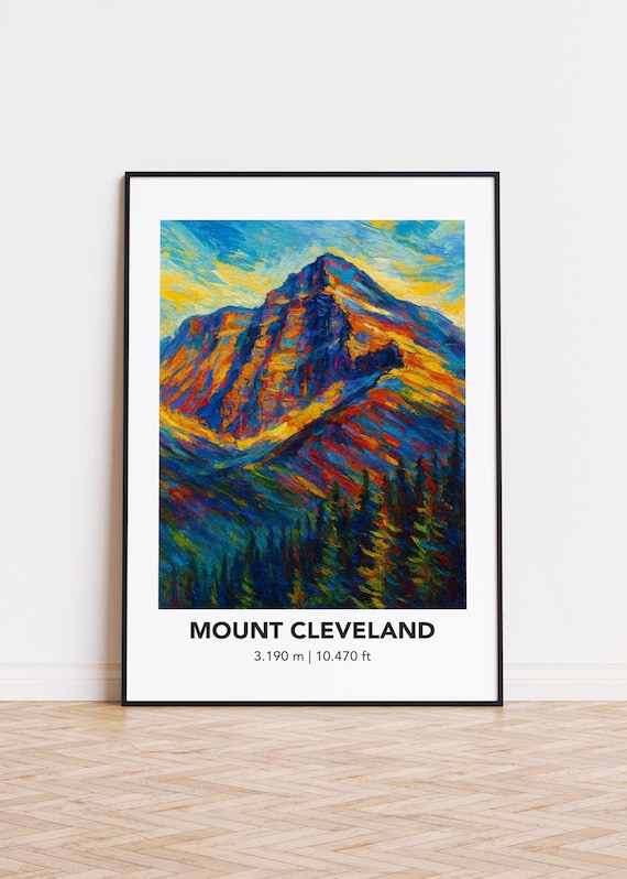 Mount Cleveland Forest Peak Oil Painting Poster for Cabin Decor