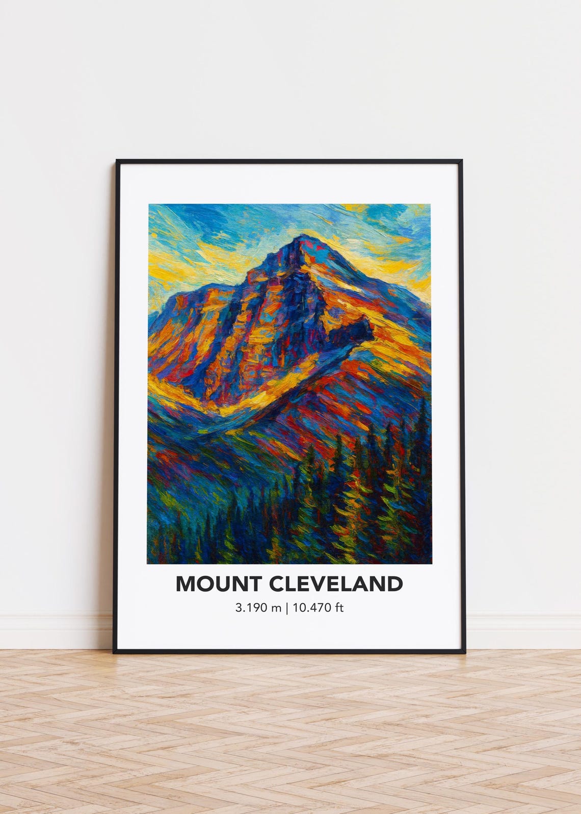 Mount Cleveland Forest Peak Oil Painting Poster for Cabin Decor