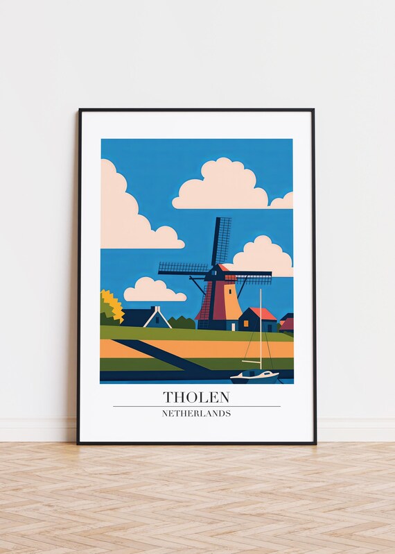 Tholen Netherlands Windmill Sailboat Dutch Countryside Travel Poster