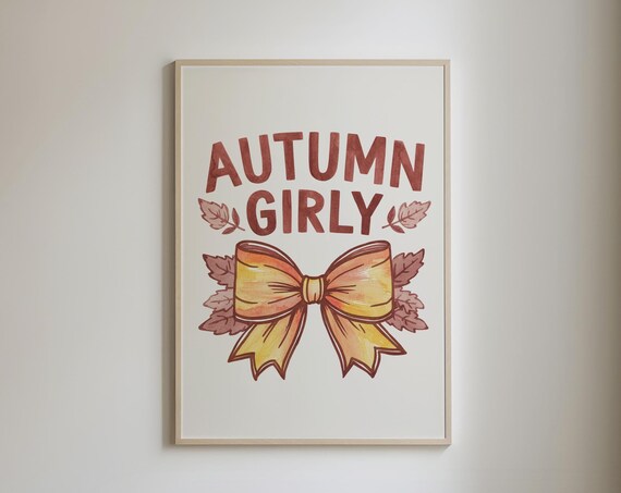 Autumn Girly Rust Red Watercolor Bow Leaves Fall Decor Poster