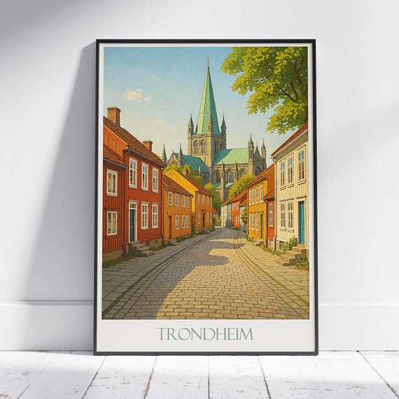 Trondheim Norway Nidaros Cathedral Street Travel Poster Nordic