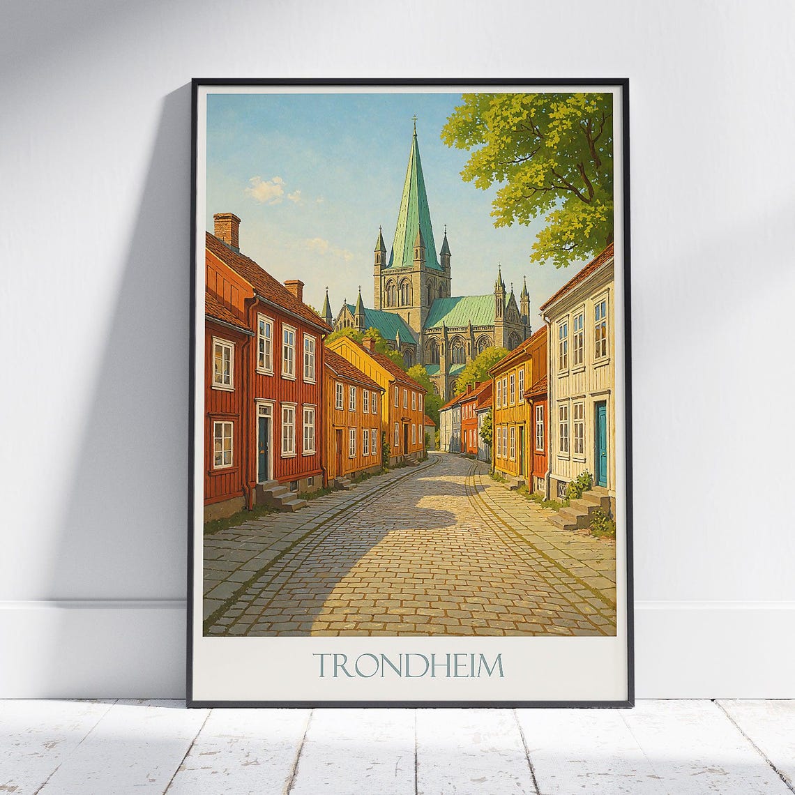 Trondheim Norway Nidaros Cathedral Street Travel Poster Nordic