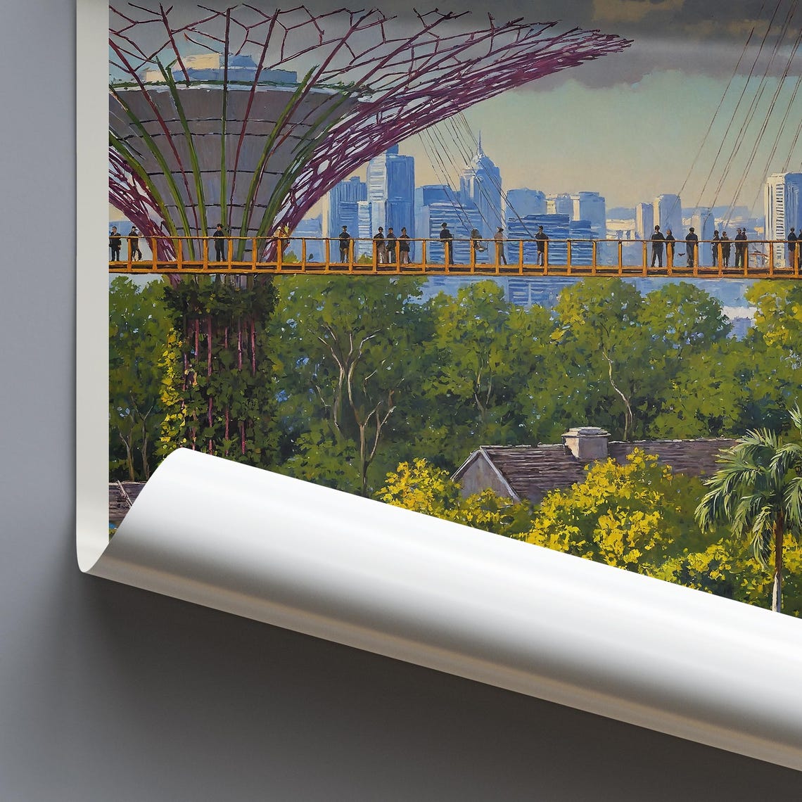 Singapore Gardens by the Bay Supertrees Painted Travel Poster - Image 3