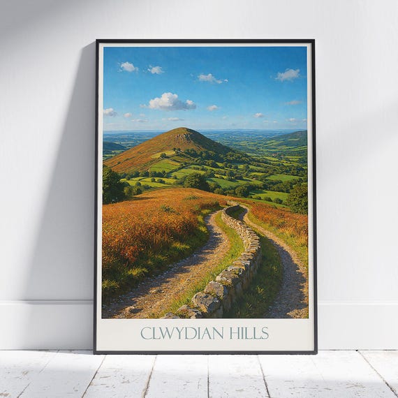 Clwydian Hills Travel Poster Wales Landscape Art Print Uk Nature Wall Scenic Hiking Decor Rustic Countryside Gift