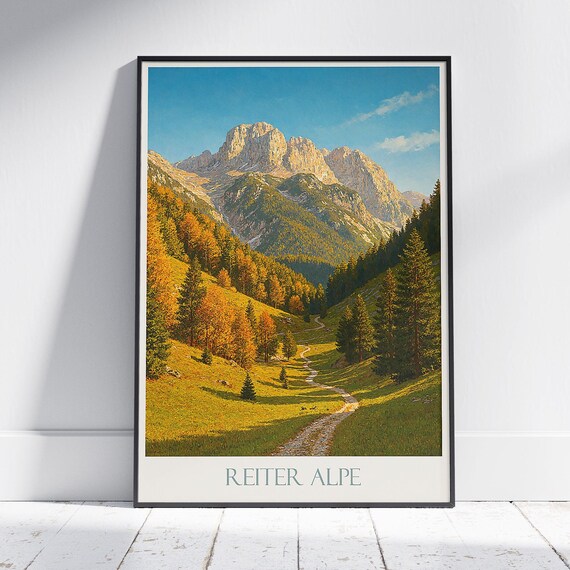 Reiter Alpe Autumn Mountain Valley Trail German Bavarian Alps Travel Poster