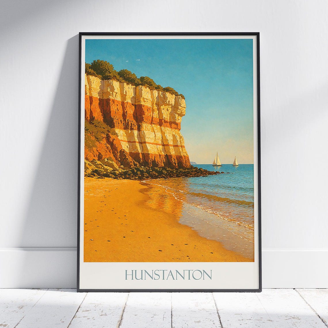 Hunstanton Red Cliffs Beach Sailboats Vintage Norfolk Poster