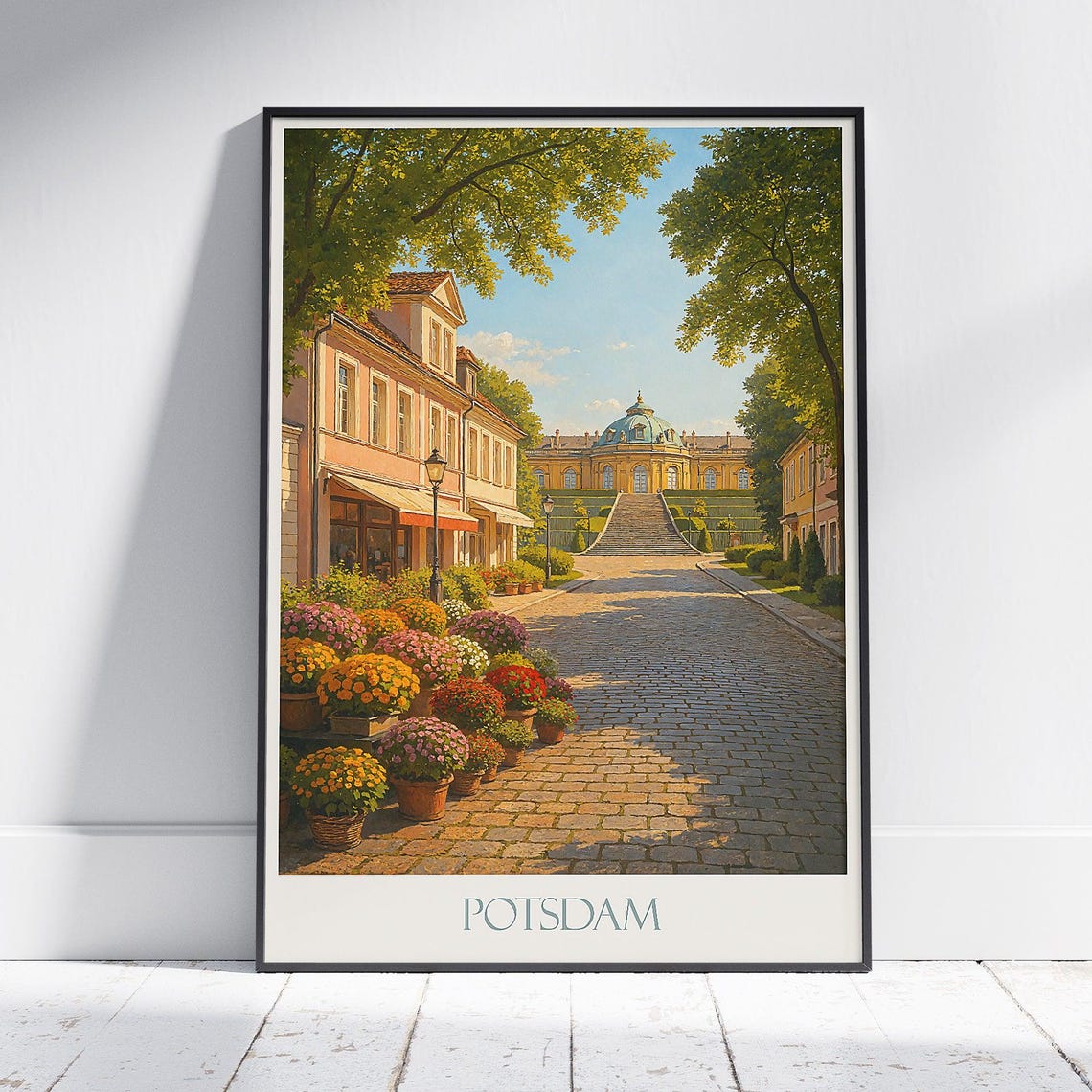 Potsdam Germany Cobblestone Street Sanssouci Palace Travel Poster