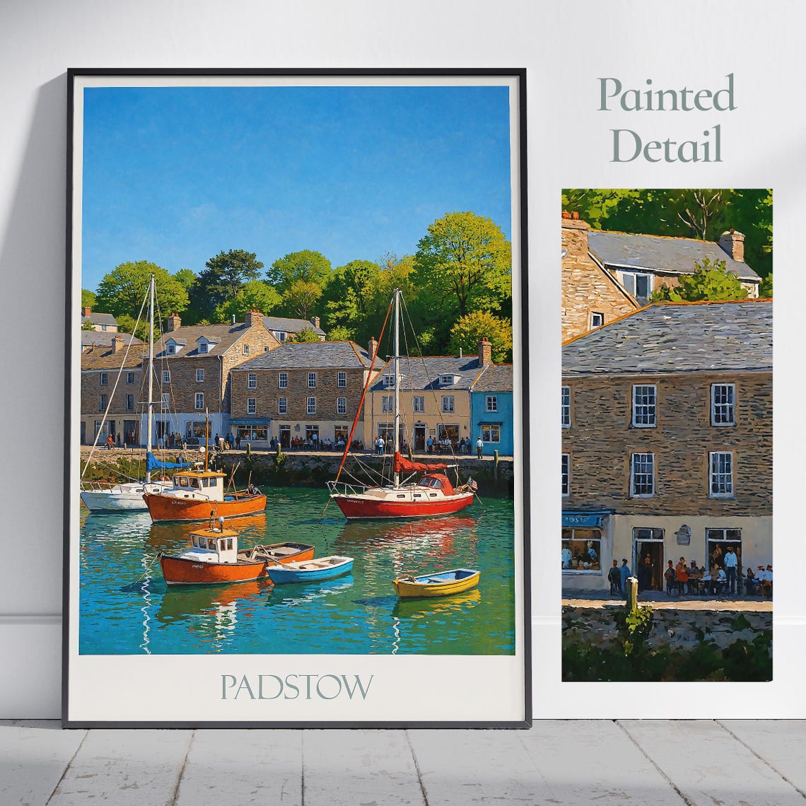 Padstow Cornwall Harbor Boats Stone Quay Painted Travel Poster