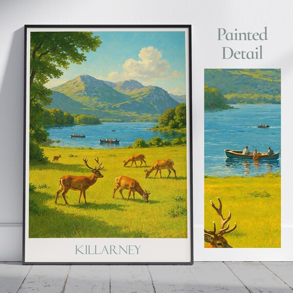 Killarney Deer Herd Lakeshore Mountain Meadow Nature Travel Poster