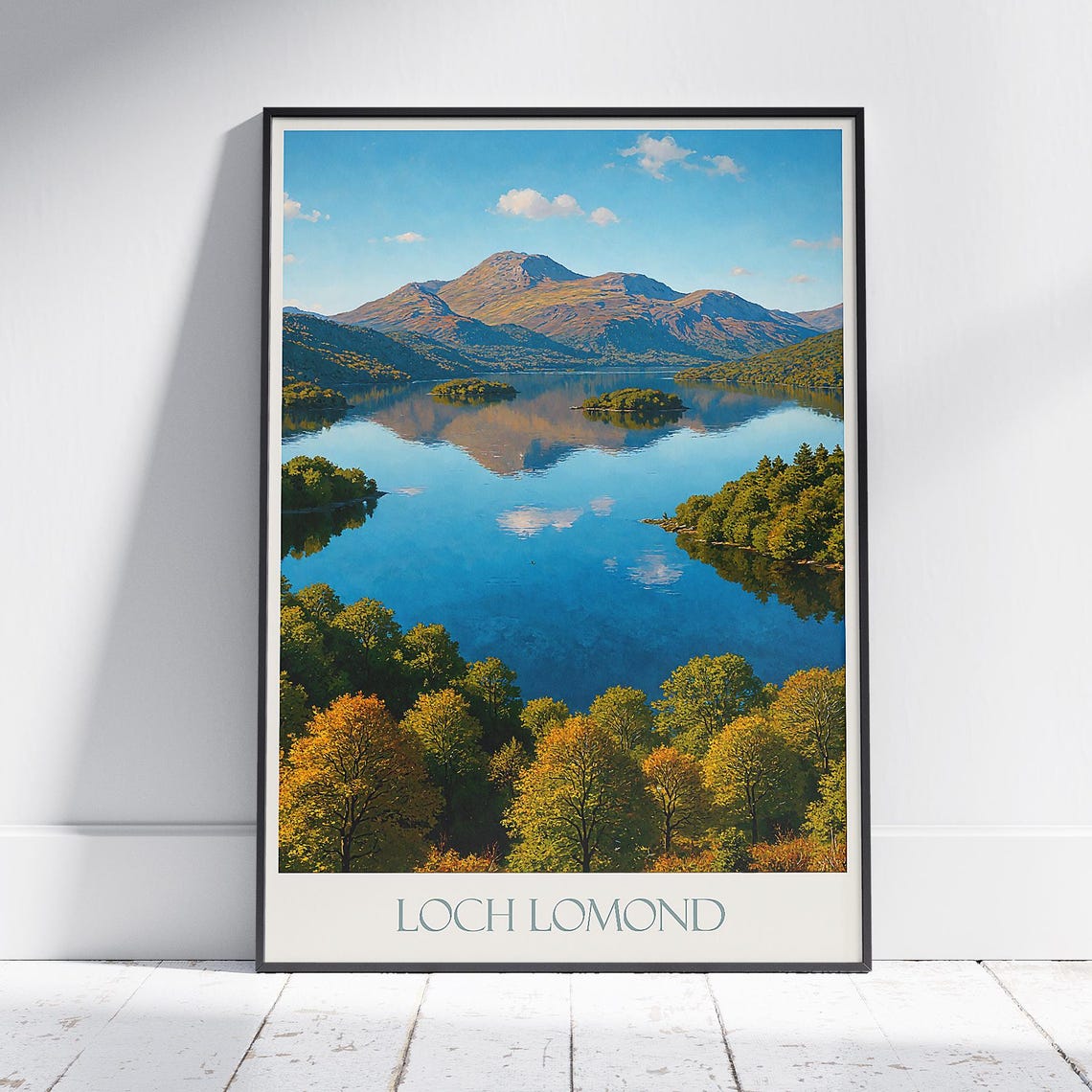 Loch Lomond Scotland Mirror Lake Mountain Travel Poster Scenic View