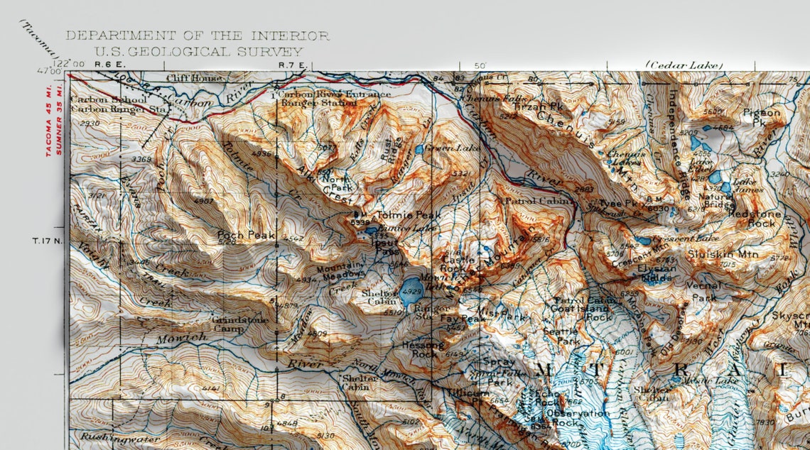 Mount Rainier Vintage Shaded Relief Topographic Map Art Print - Image 2