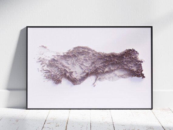 Turkiye Map Flat 2d Minimalist Topographic Print Turkey Shaded Poster Wall Art Modern Decor