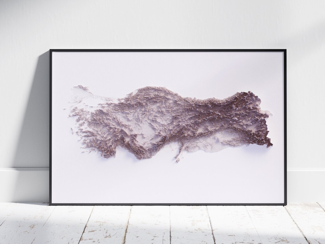 Turkiye Map Flat 2d Minimalist Topographic Print Turkey Shaded Poster Wall Art Modern Decor