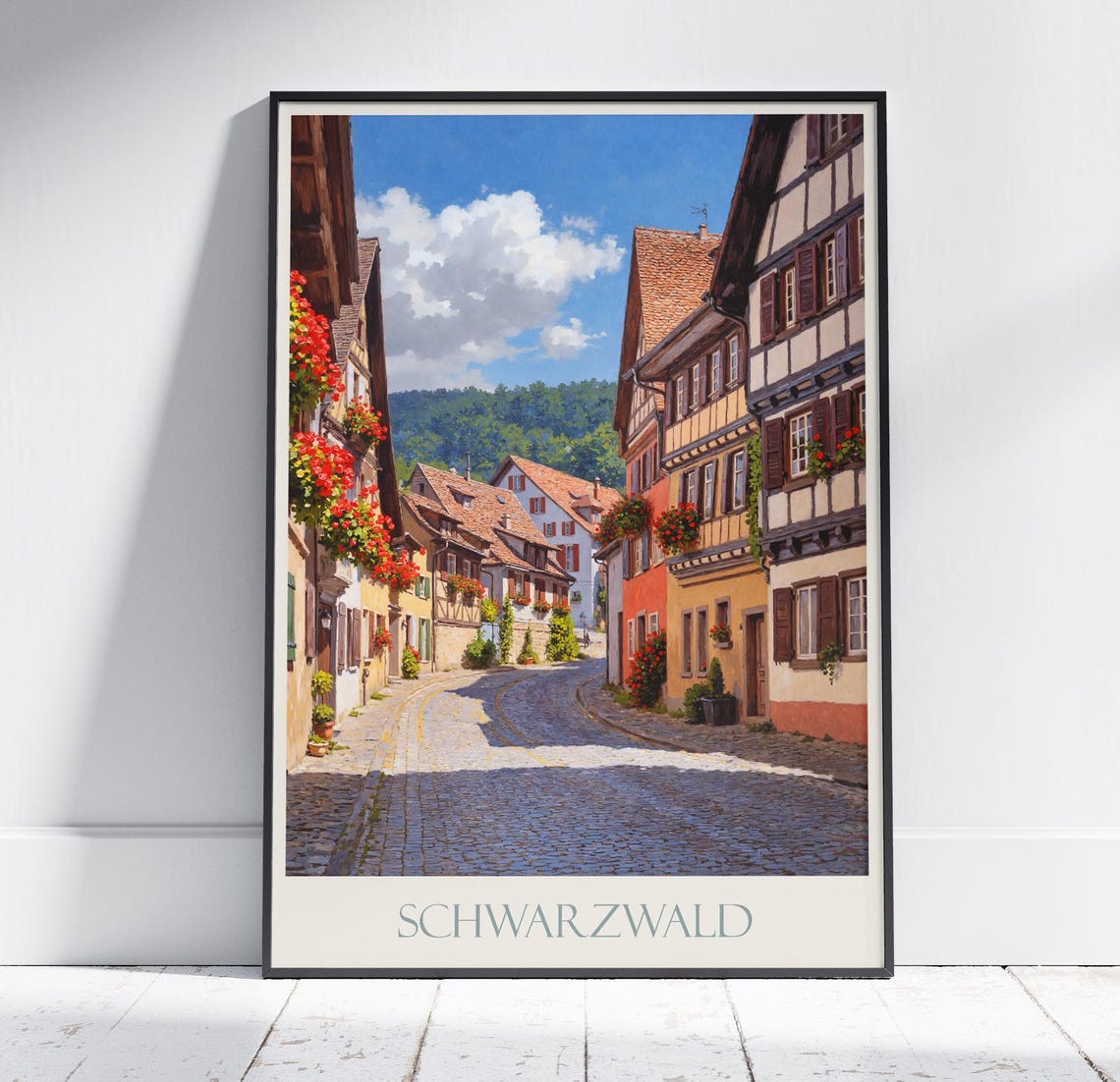 Black Forest Germany Half Timbered Village Flowers Travel Poster