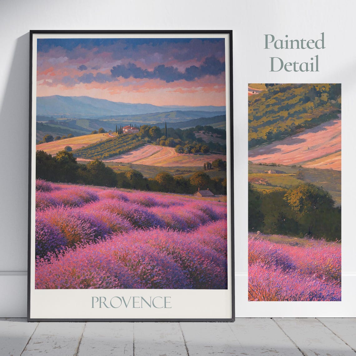 Provence France Lavender Fields Sunset Painted Travel Poster