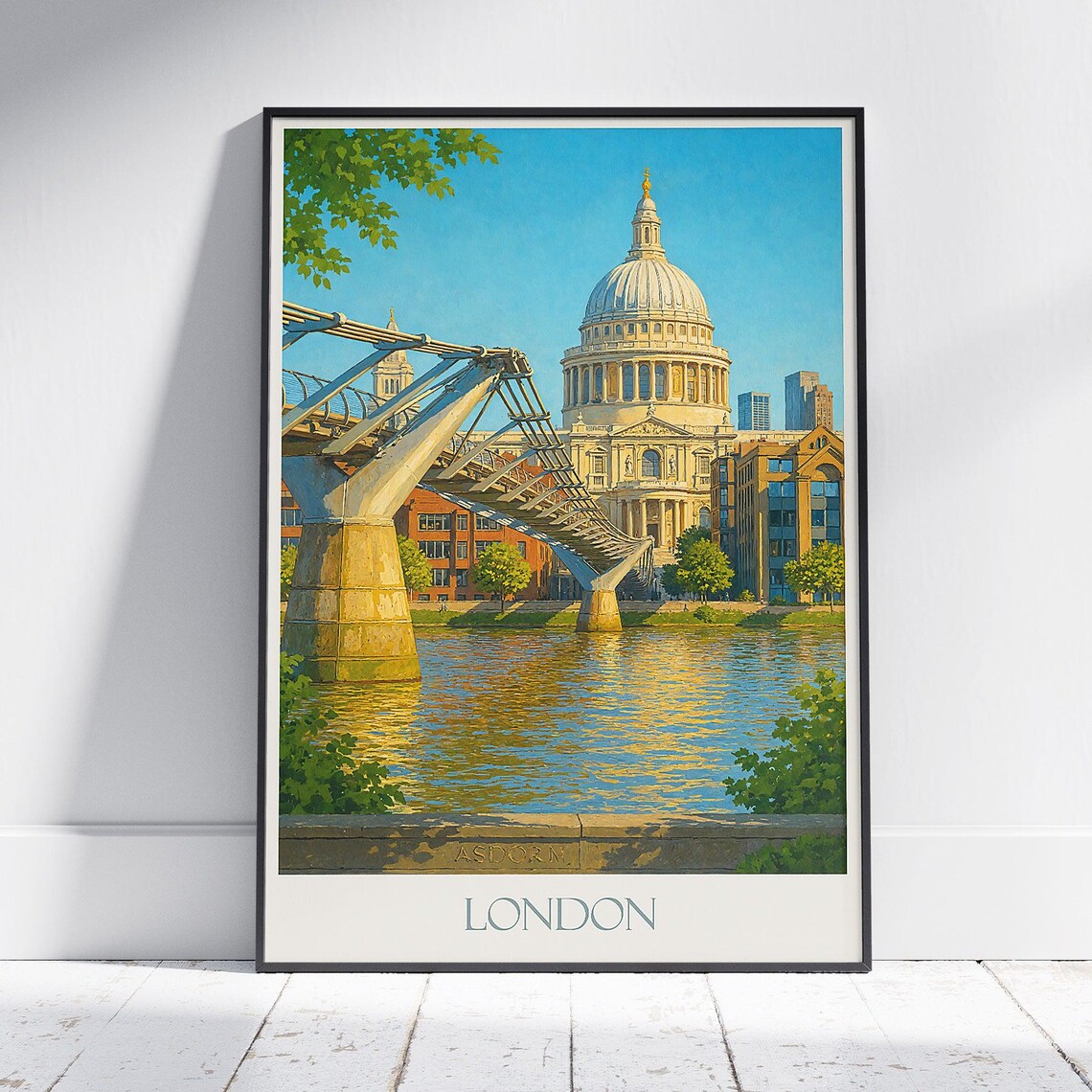 Millennium Bridge St Pauls Cathedral London River Travel Poster