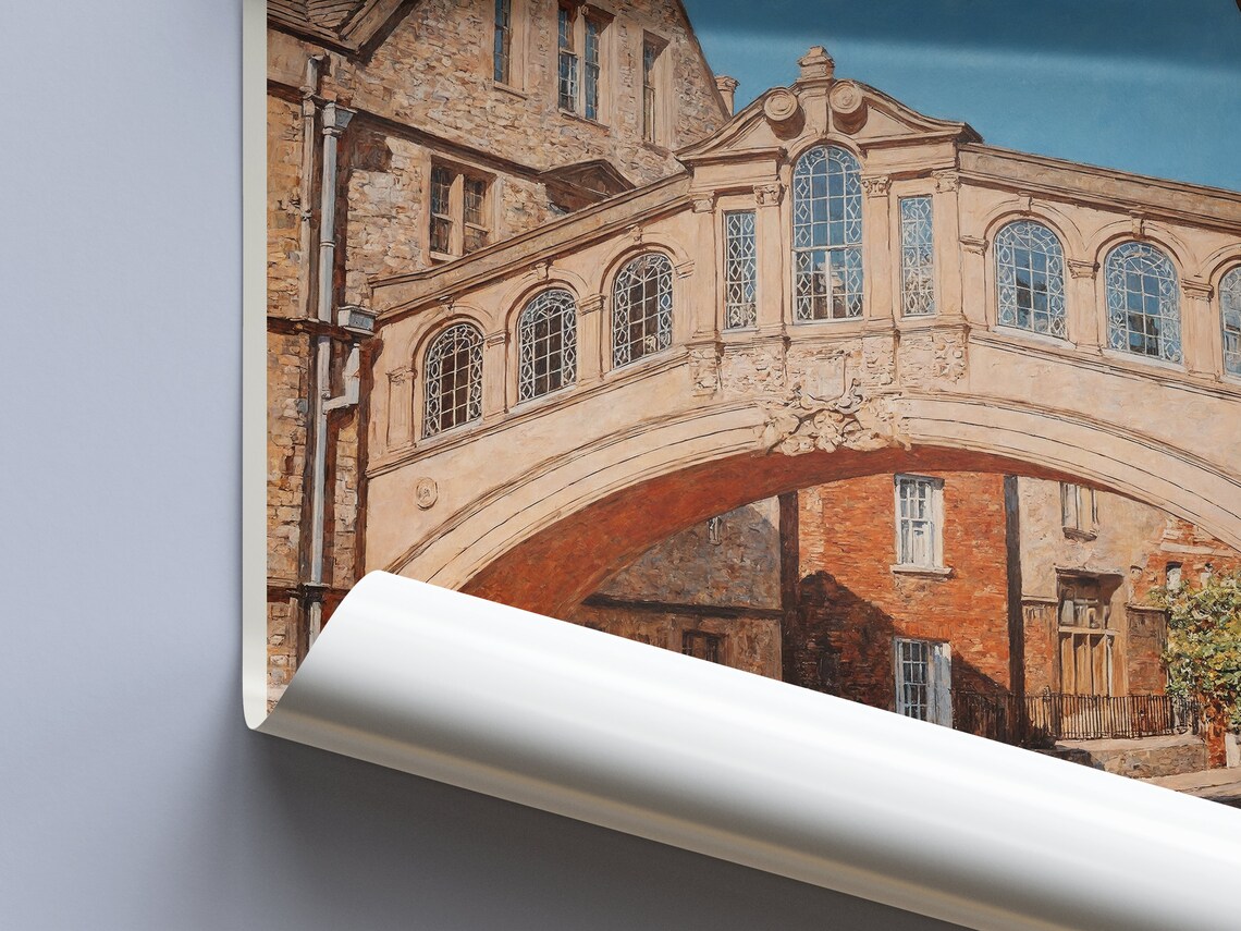 Oxford England Historic Bridge of Sighs Painted Travel Poster - Image 3