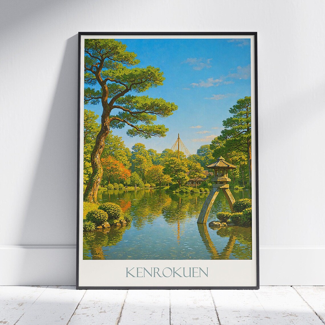 Kenrokuen Garden Kanazawa Stone Lantern Pond Japan Travel Poster