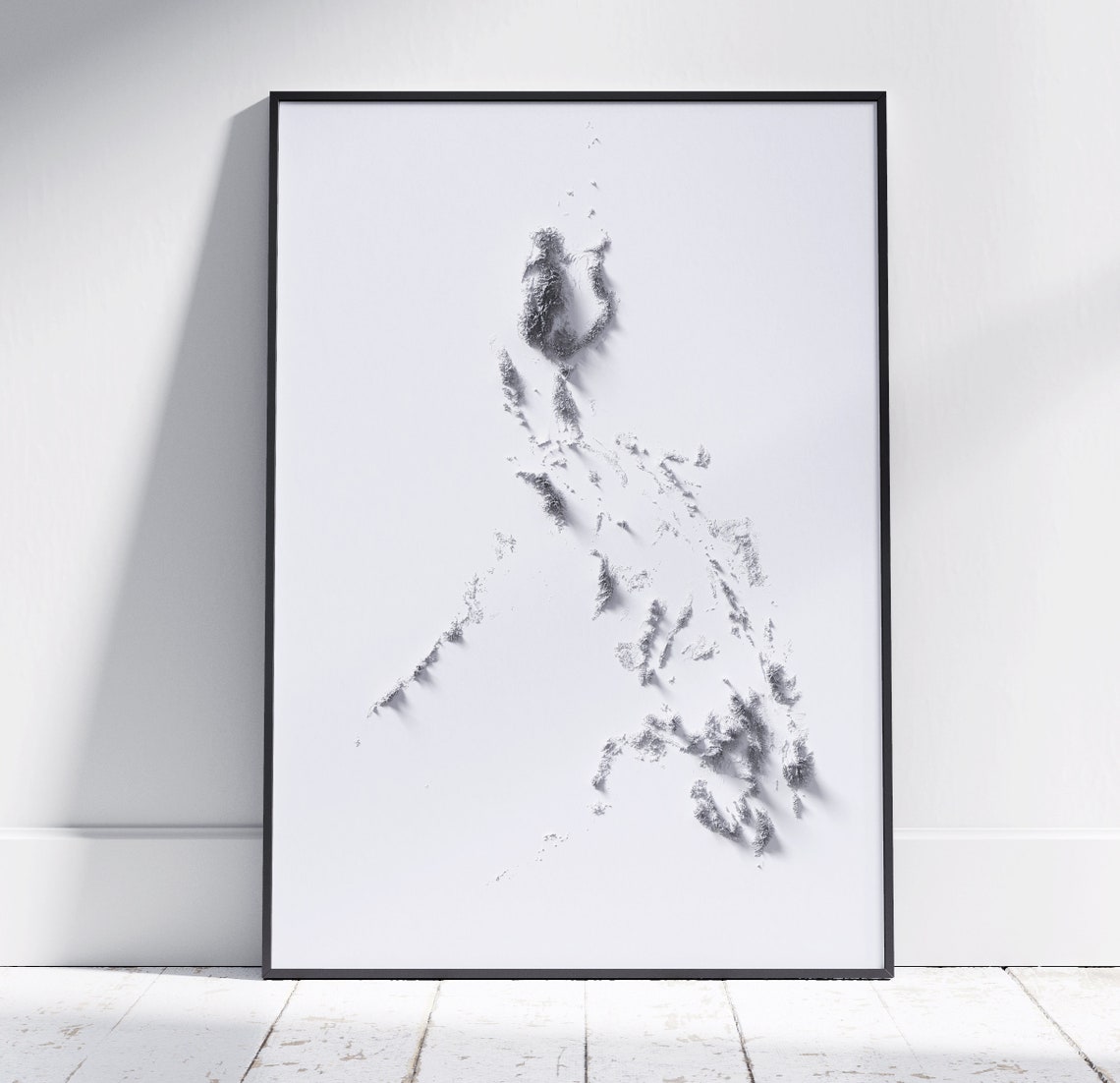 Philippines Minimalist White 3D Relief Archipelago Map Poster