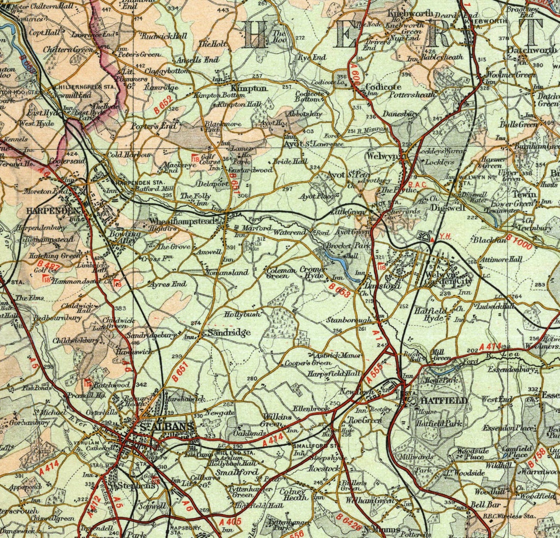 Hertfordshire Buckinghamshire Vintage Bartholomew Map Wall Art - Image 3