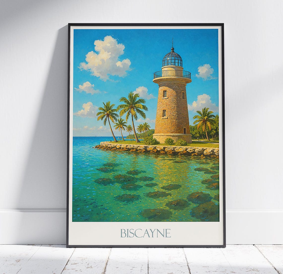 Biscayne National Park Lighthouse Palm Beach Vintage Travel Poster