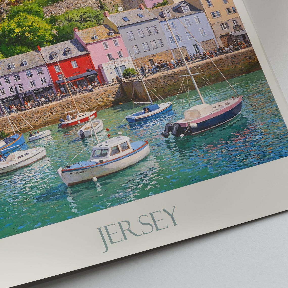 St Helier Jersey Harbor Castle Colorful Waterfront Painted Poster - Image 2