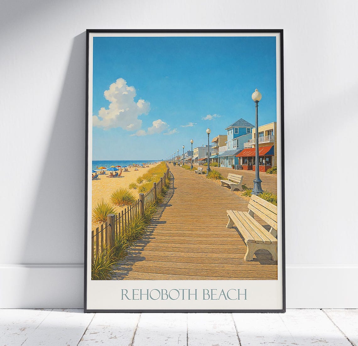 Rehoboth Beach Delaware Boardwalk Summer Shops Travel Poster