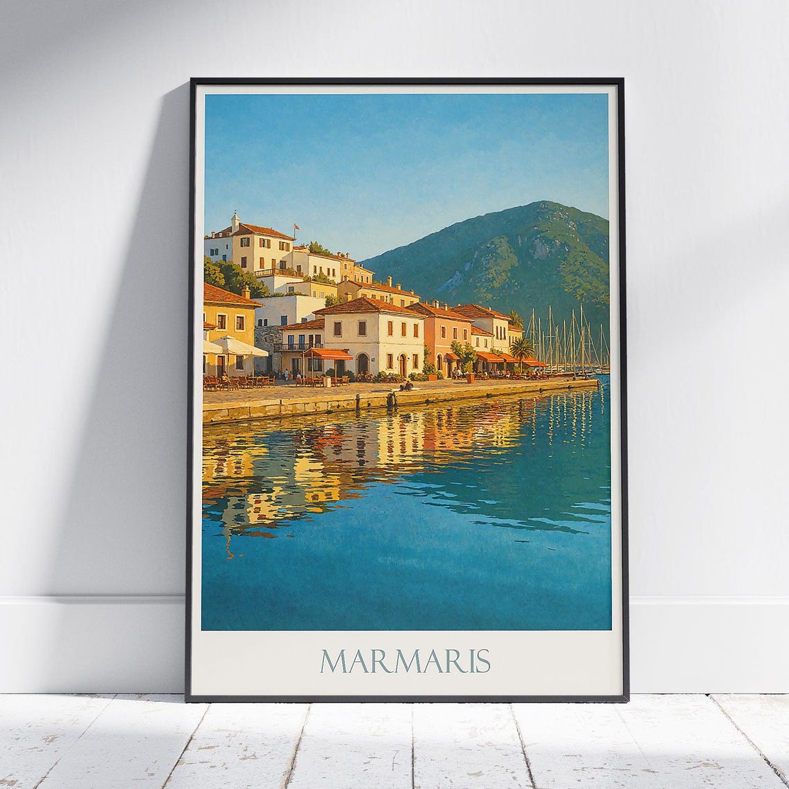 Marmaris Turkey Harbor Waterfront Sunset Golden Hour Travel Poster