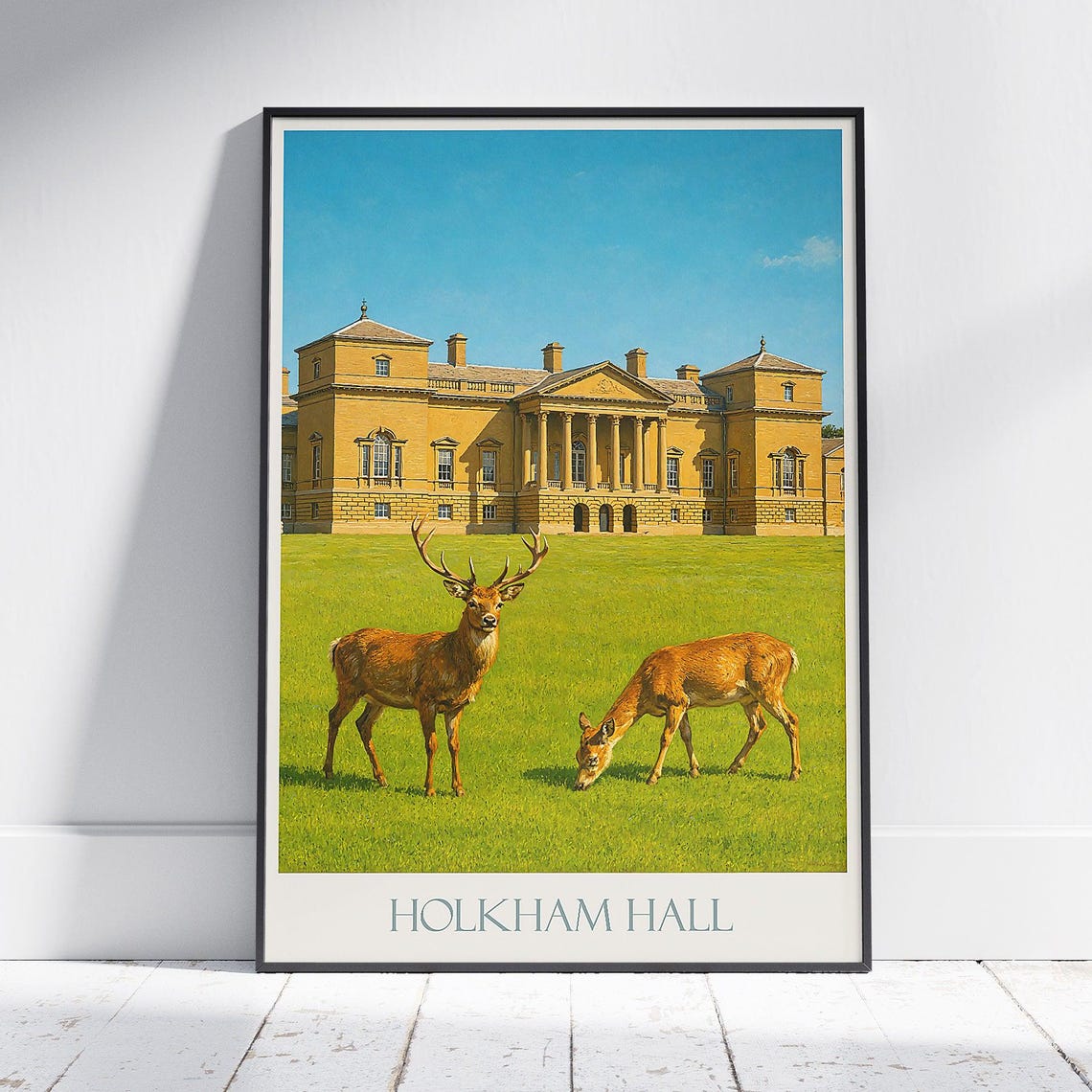 Holkham Hall Norfolk Stately Home Grazing Deer Parkland Travel Poster